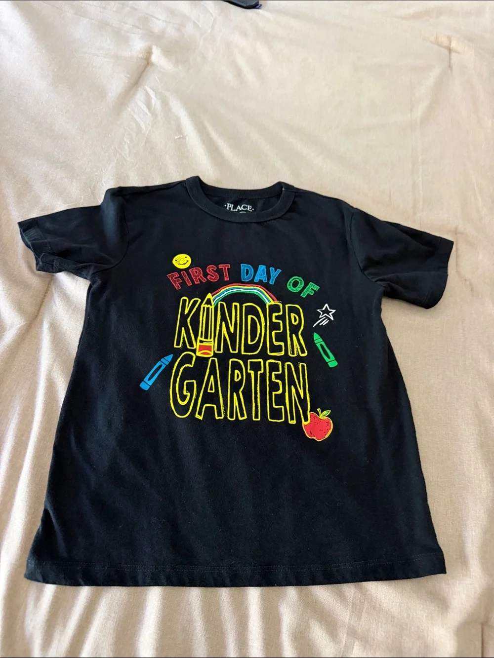 Place Black Tee with Colorful 'Kinder Garten' Back-to-School Graphic